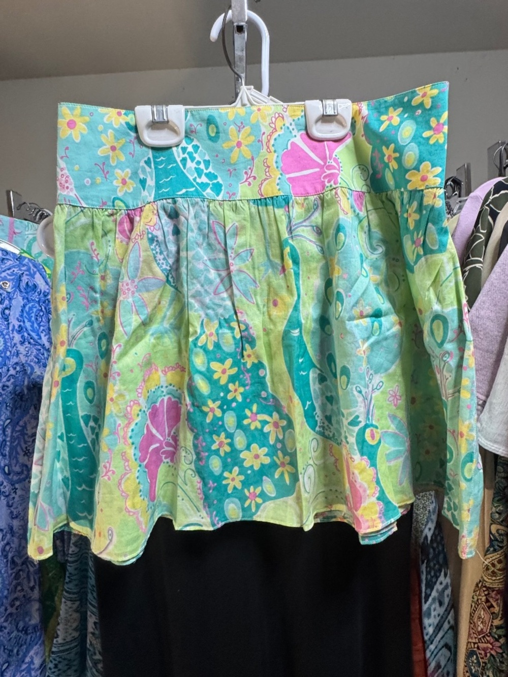 Lilly Pulitzer Girls Tiered Mini Skirt Peacock Floral Print - Size 14 / XL